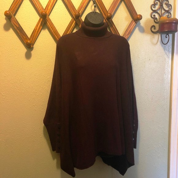 ALFANI - BURGUNDY TURTLE NECK SWEATER/PONCHO - Picture 3 of 10